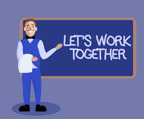 Tekstin kirjoittaminen Let s is Work Together. Liiketoiminta-ajatus yhdistymiselle ja yhteisille voimille yhteisen tavoitteen saavuttamiseksi
 - Valokuva, kuva