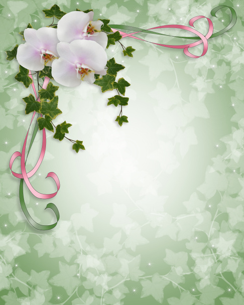 蘭の花とアイビー結婚式招待状 - 写真・画像