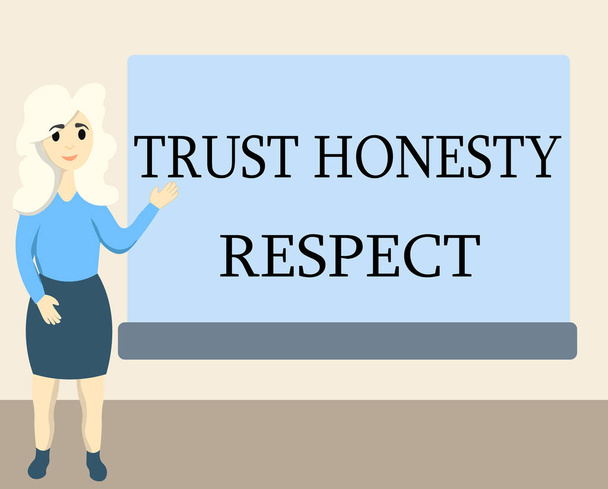 Megjegyzés: Trust őszinteség tiszteletadásban írás. Bemutatják a tiszteletre méltó vonások tényezője a jó erkölcsi jellegű üzleti fotó - Fotó, kép