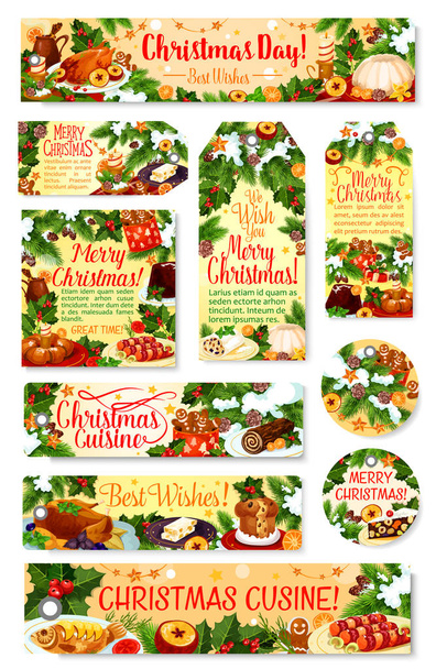 Cena di Natale etichetta ed etichetta con piatto festivo
 - Vettoriali, immagini
