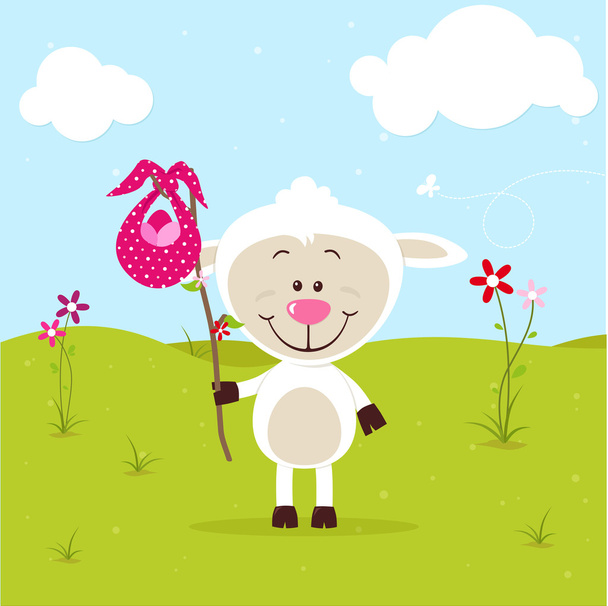 Lille sheep with pink bag - Vektor, Bild