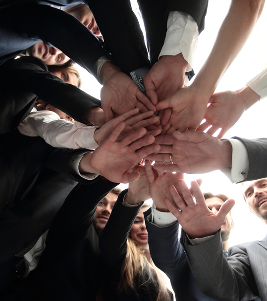 Большая бизнес-команда формирует круг и его руки сжимаются вместе
 - Фото, изображение