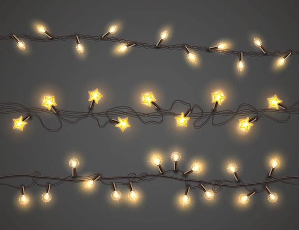 Vector christmas lights, realistic a garland set - Vektör, Görsel