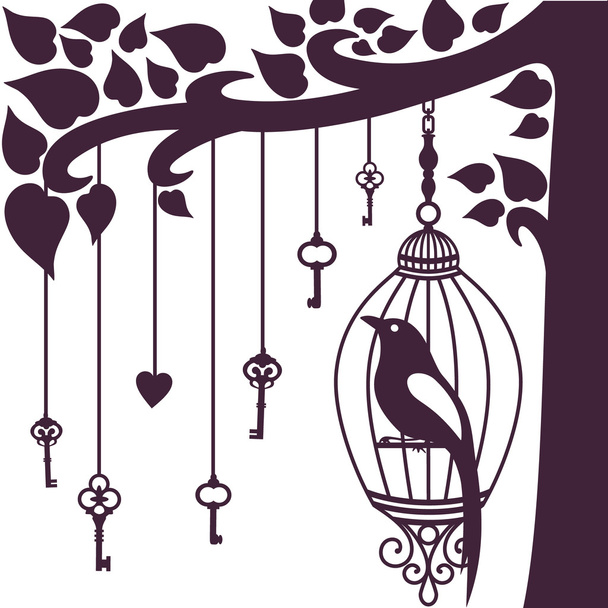 bird keys tree silhouette - Foto, imagen