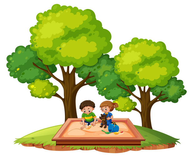 Children in sand pit  illustration - Vector, Image