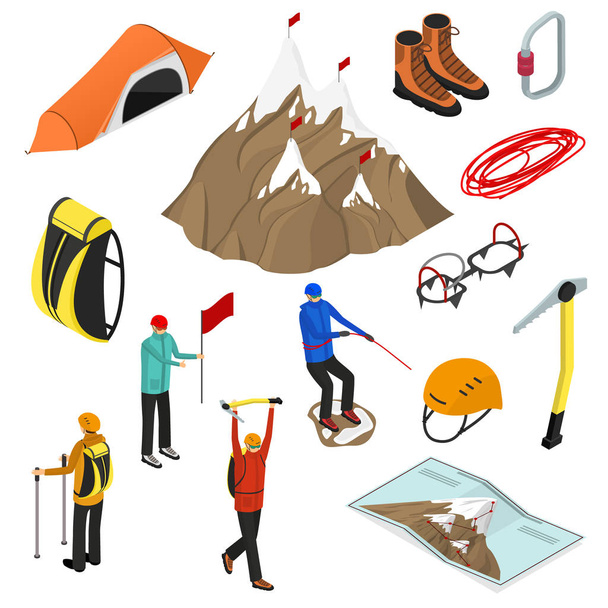 Color Mountaineering Signs 3d Icon Set Isometric View. Vector - Vector, afbeelding