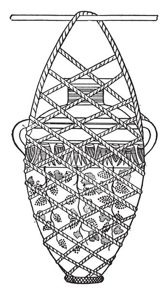 Ваза, подвешенная в сетке, винтажная гравированная иллюстрация
 - Вектор,изображение
