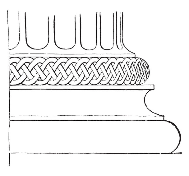Base grenier dans le temple de Minerve Polias, se produit le plus souvent, se compose de deux tori séparés par un cavetto, un socle comme base, dessin de ligne vintage ou illustration de gravure
. - Vecteur, image