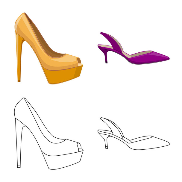 Isolated object of footwear and woman icon. Set of footwear and foot vector icon for stock. - Vektori, kuva