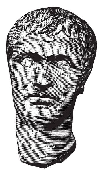 Lucius Cornelius Sulla Felix, A szobor a fej, a római tábornok és politikus, gazdaság konzul kétszer, valamint a diktatúra, vintage vonalas rajz vagy ábra gravírozás. - Vektor, kép