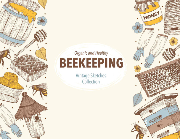 Beekeping Sketches cirkel - Vector, afbeelding