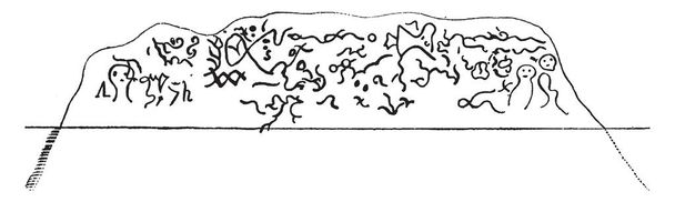 Dighton skalní nápisy Iii mají tenké čáry vzorek v tomto obrázek, vintage kreslení čar nebo gravírování obrázku. - Vektor, obrázek
