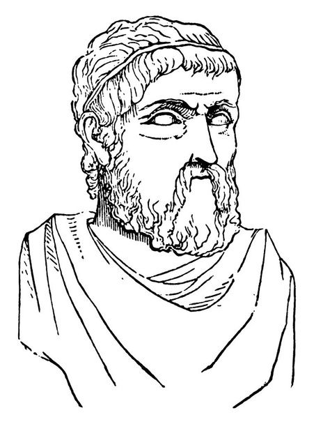 Sophocles, c.496-406 BC, he was a tragic playwright of ancient Greece who wrote many famous plays Ajax, Antigone, The Women of Trachis, Oedipus Rex, Electra, Philoctetes and Oedipus at Colonus, vintage line drawing or engraving illustration - Vector, Image