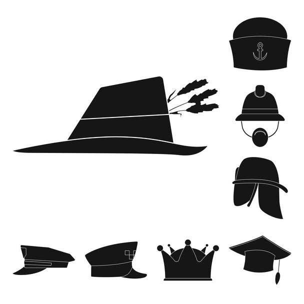 Vector illustration of headgear and cap logo. Set of headgear and accessory vector icon for stock. - Вектор,изображение