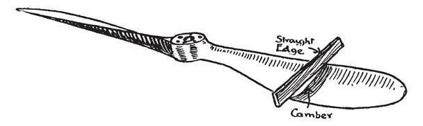 Cámara de equilibrio de la hélice del avión de las cuchillas debe ser igual y disminuir uniformemente hacia las puntas de las cuchillas, dibujo de línea vintage o ilustración de grabado
. - Vector, imagen