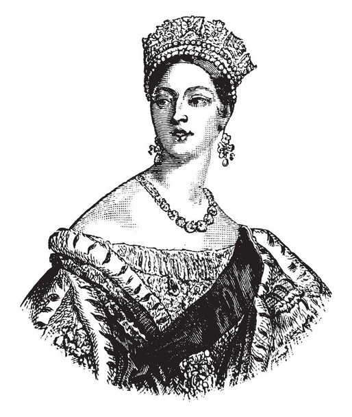 Reina Victoria de Inglaterra, 1819-1901, fue la reina de Inglaterra de 1837 a 1901, dibujo de línea vintage o ilustración de grabado
 - Vector, Imagen