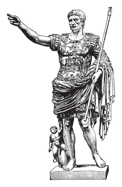 Статуя Августа, vintage вигравірувані ілюстрації. Промислові Енциклопедія е.-о. Ламі - 1875 - Вектор, зображення