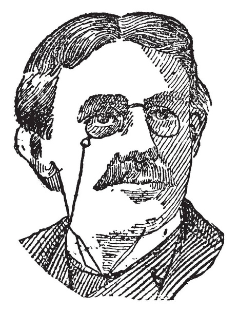 Моріс Томпсон, 1844-1901 році він був американський письменник, поет, есеїст і натураліст, vintage штриховий малюнок або ілюстрація гравіювання - Вектор, зображення