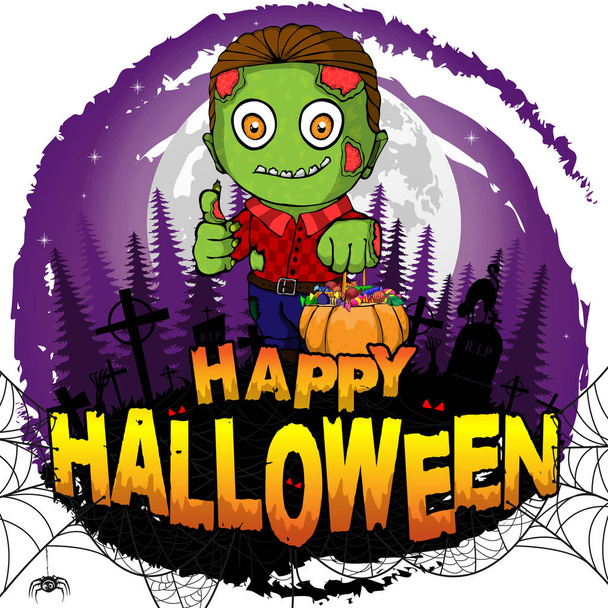 Happy Halloween poster met zombie. Vectorillustratie. - Vector, afbeelding