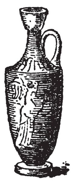 Lekythos используется для хранения масла, Он имеет узкое тело и одна рукоятка прикреплена к шее сосуда, рисунок винтажной линии или гравировки иллюстрации
. - Вектор,изображение