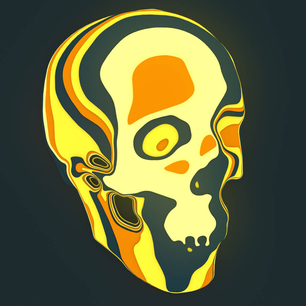 Abstract multicolored skull. Digital illustration with paper cut shape. 3d rendering - Foto, imagen