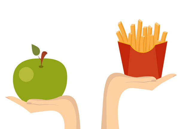 Comida rápida o verduras una nutrición adecuada. Concepto de alimentación saludable. Vector
 - Vector, Imagen