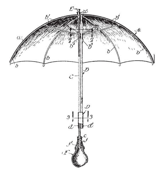 Színházi esernyő szánt közös háztartási használatra, és elég kicsi, vintage vonalas rajz vagy metszet illusztráció. - Vektor, kép