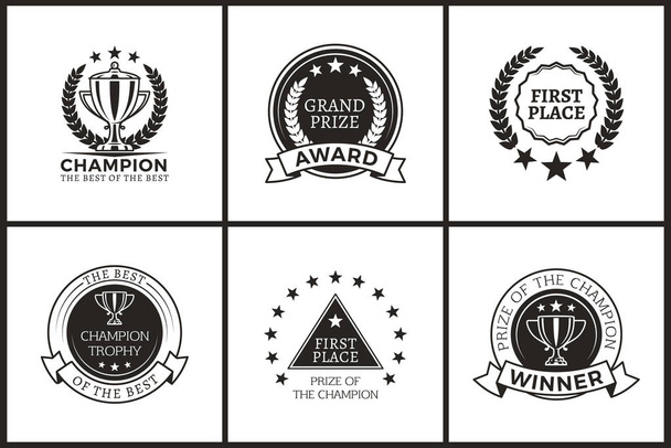 Pääpalkinto Champion yksivärinen logotyypit Set
 - Vektori, kuva