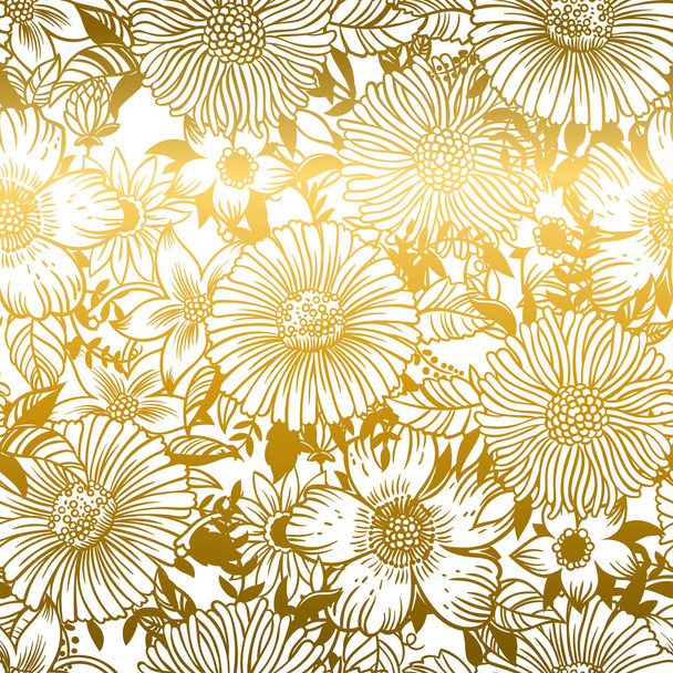 Tender golden flowers for greeting cards, wrapping paper, invitations. - Vecteur, image