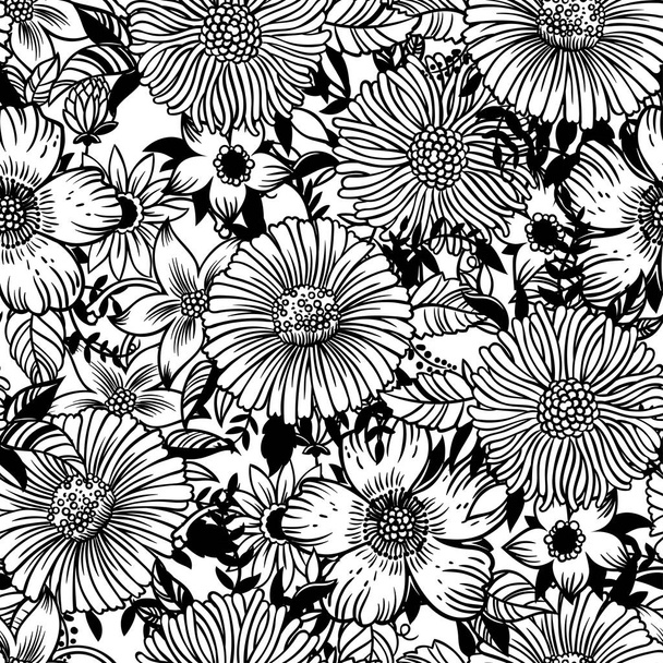 Simple outline flowers isolated on white background - Vektör, Görsel