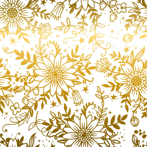 Tender golden flowers for greeting cards, wrapping paper, invitations. - Vector, imagen