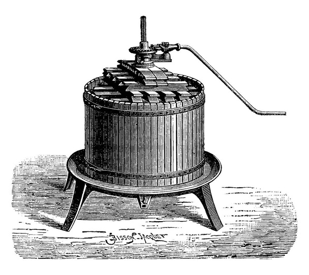 Vista de uma imprensa, ilustração gravada vintage. enciclopédia industrial E.-O. Lami - 1875
. - Vetor, Imagem