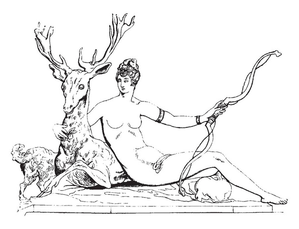 Diana του Φοντενεμπλό Μπενβενούτο Τσελίνι, εκλεκτής ποιότητας γραμμικό σχέδιο ή απεικόνιση χαρακτική. - Διάνυσμα, εικόνα