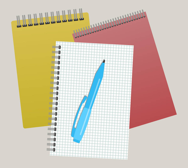 Három jegyzettömbök és egy tollat. Vektoros illustratio - Vektor, kép