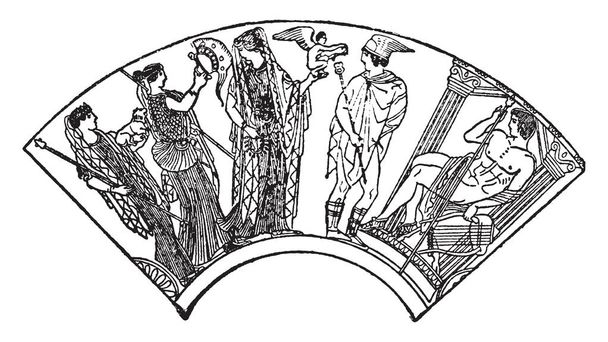 Вазопису декоративних грецької ваза, він є включає в себе більшу частину археологічних слідів стародавньої Греції, vintage штриховий малюнок або гравірування. - Вектор, зображення