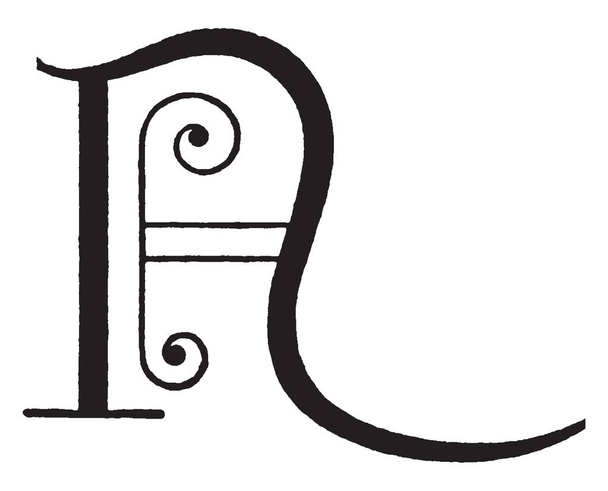 Una letra con estilo N, dibujo de línea vintage o ilustración de grabado
 - Vector, Imagen