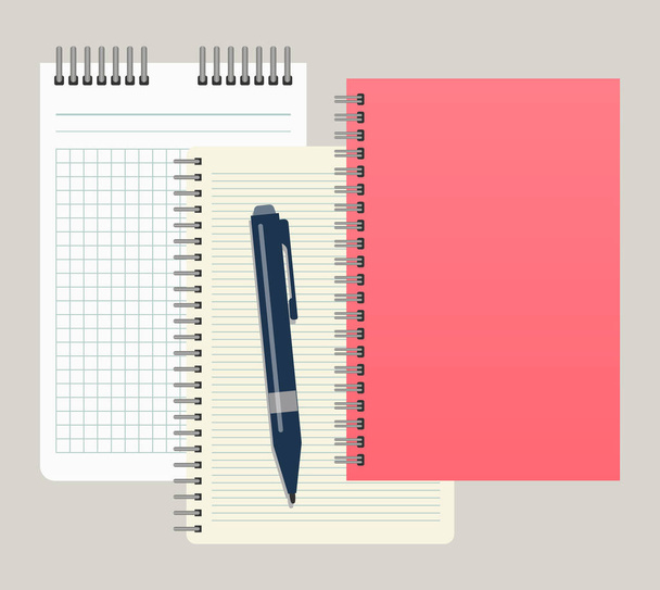 Three notepads and a pen. Vector illustratio - Vettoriali, immagini