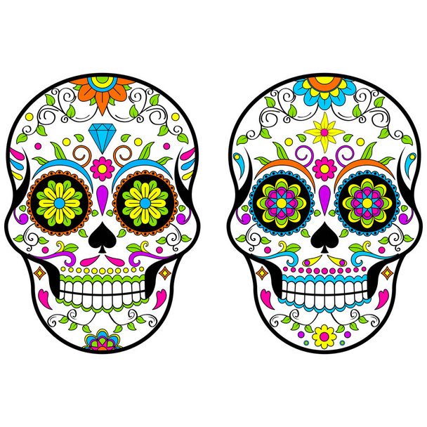 Мексиканські цукор черепа, день мертвих Векторні ілюстрації на білому тлі  - Вектор, зображення