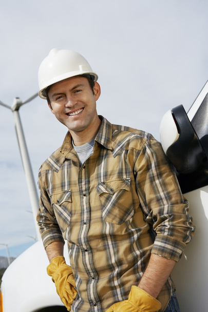 Happy Engineer At Wind Farm - Photo, Image