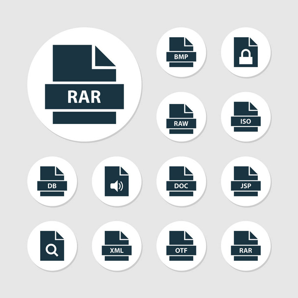 File icons set with raw, text, audio and other xml elements. Isolated vector illustration file icons. - Vector, Image