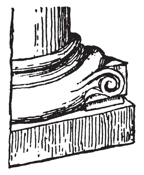 Base de columna, un elemento estructural que transmite, muchas columnas están comprometidas, dibujo de línea vintage o ilustración de grabado
. - Vector, Imagen