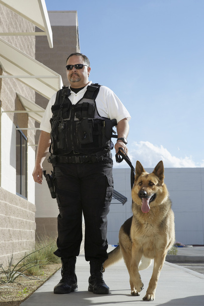 Security Guard With Dog On Patrol - Foto, Imagem