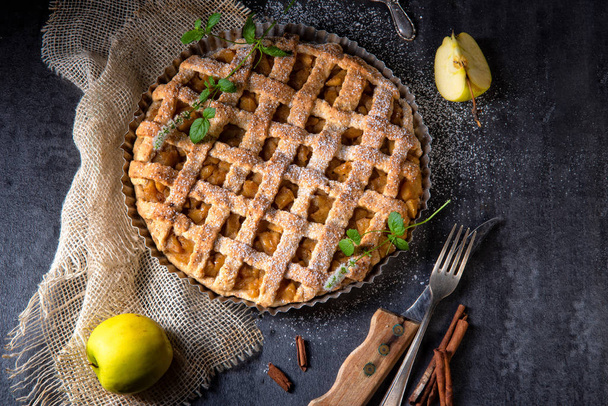 Tasty Apple pie with lattice upper crust - Fotó, kép