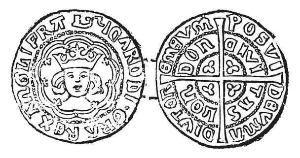 Mince z Richarda Iii kde půl anděl zlaté mince byl poprvé představen v 1472, vintage kreslení čar nebo gravírování obrázku. - Vektor, obrázek