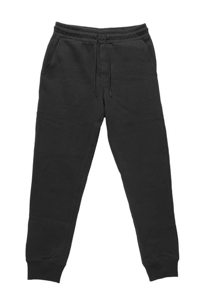 Blank training jogger pants color black front view on white background - Photo, Image