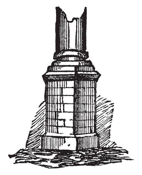 Pedestal, statue, vase, lamp, statue, obelisk, column, mounted, vintage line drawing or engraving illustration. - Vector, Image