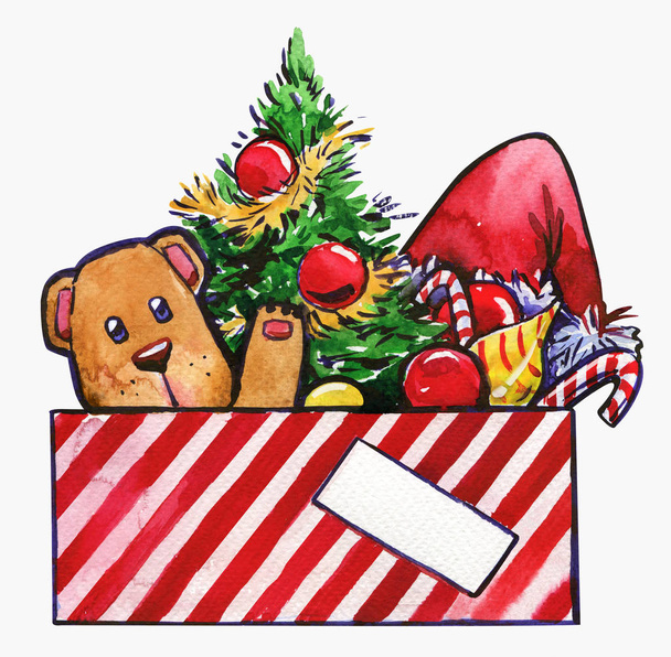 Joululaatikko lelu Teddy akvarelli
 - Valokuva, kuva