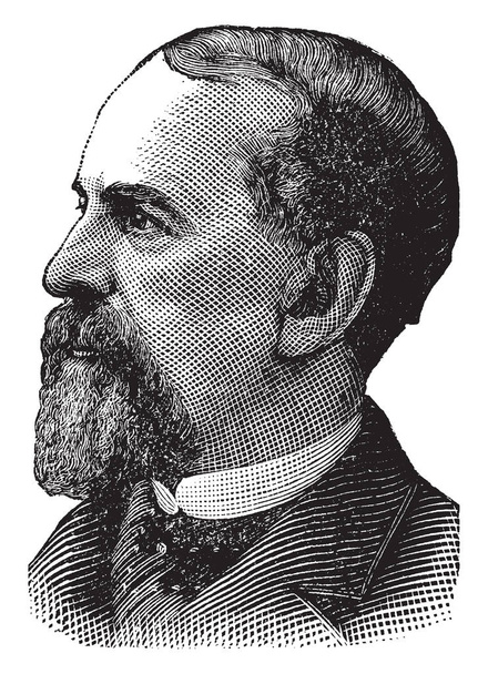 Samuel Sullivan Cox, 1824-1889, był amerykański kongresman, dyplomata, ambasador Stanów Zjednoczonych do Imperium Osmańskiego, vintage rysowania linii lub Grawerowanie ilustracja - Wektor, obraz