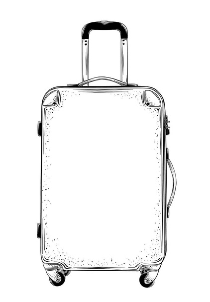 Dibujo dibujado a mano de la maleta en negro aislado sobre fondo blanco. Dibujo detallado estilo vintage. Ilustración vectorial
 - Vector, Imagen