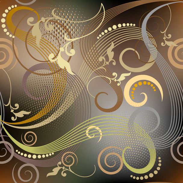 Vintage floral vector seamless pattern. Glowing elegance ornamental background. Beautiful hand drawn line art tracery ornament. Geometric shapes, swirls, dots, halftone. Abstract striped flowers. - Вектор, зображення